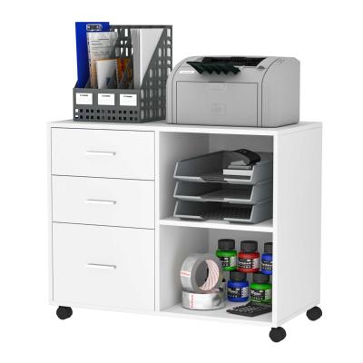 HOMCOM Armario de Oficina con Espacio para Impresora Multifuncional con 3 Cajones Estante Ajustable Ruedas 80x40x65cm