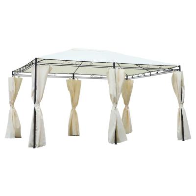 Outsunny Gazebo Pabellón Exterior 4x3x2.55m Cenador con Techo Carpa Glorietas de Jardín con Tela Poliéster Resistente al UV Color Crema