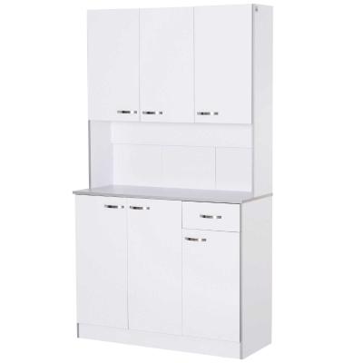 HOMCOM Gabinete de Almacenaje Armario para Cocina de 6 Puertas con Espacio para Microondas con 1 Cajón Estante Ajustable 101x39x180 cm Blanco