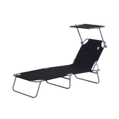 Outsunny Tumbona Plegable tipo Silla Reclinable para Exterior Aire Libre Jardín Terraza Piscina - Color Negro - Hierro Oxford - 187x58x27cm