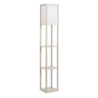 HOMCOM Lámpara de Pie de Madera con 3 Estantes de Almacenaje para Bombilla E27 Potencia Máx. 40W Lámpara Moderna para Salón Dormitorio 26x26x160 cm Roble y Blanco