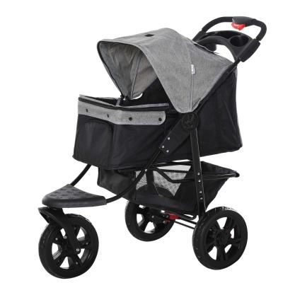 PawHut Cochecito para Mascotas Plegable con 3 Ruedas Puerta Ventanas de Malla Cesta de Almacenaje y Correas de Seguridad Marco Acero 109,5x54,5x106,5 cm Gris