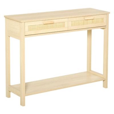 HOMCOM Mesa Consola Mesa de Entrada con 2 Cajones y Estante Inferior para Pasillo Salón Dormitorio de Estilo Rústico 100x30x76 cm Natural