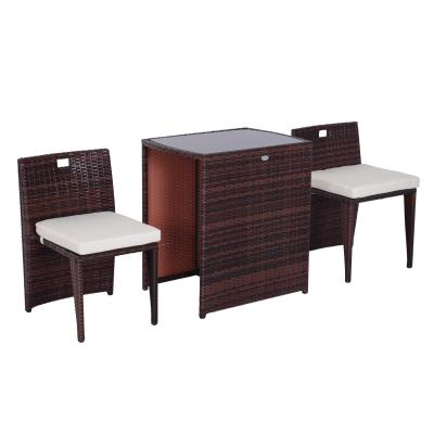 Conjunto Muebles de exterior 1 Mesa y 2 Sillas para Jardín y Terraza - Ratán Sintético - Marrón