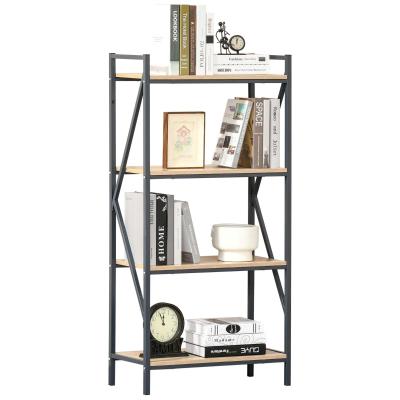 HOMCOM Estantería Librería de 4 Niveles Estante de Almacenaje de Estilo Industrial para Sala de Estar Oficina 64x30x130 cm Color Natural y Azul