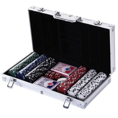 HOMCOM Juego de Póker con 300 Fichas Juego de Chips de Póquer con Caja de Aluminio