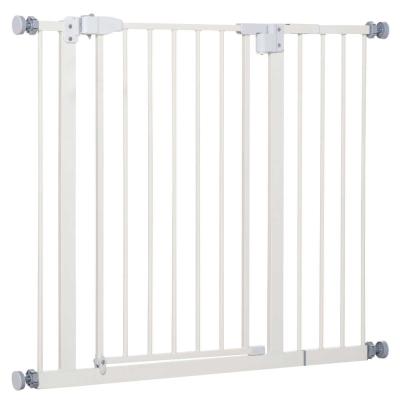 PawHut Barrera de Seguridad Metálica para Puertas y Escaleras Mascotas Perros con Extensiones de 17,5 cm Sistema de Cierre Automático 74,5-84,5x76,2 cm Blanco