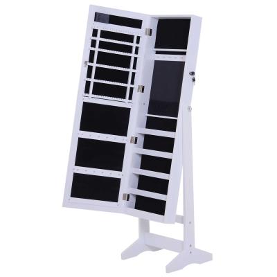 HomCom® Joyero de Pie con Espejo Armario para Joyas 20 Luces LED Reclinable Guardajoyas Anillos Pendientes Collares