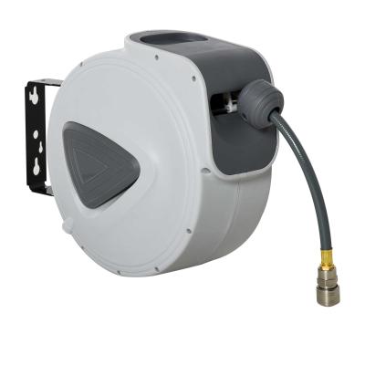 DURHAND Carrete de Manguera de Aire Comprimido Automático de 15 m Conector de 1/4'' BSP con Soporte para Pared Giratorio 180° Diámetro Interno 3/8'' (9,5x15 mm) Gris