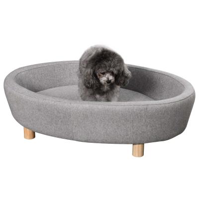 PawHut Sofá Cama para Mascotas Perros Pequeños Medianos Gatos con Cojín Acolchado extraíble Patas Madera Bordes Elevados 81x61x24 cm Gris