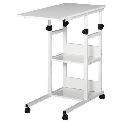 HOMCOM Mesa Auxiliar de Sofá Mesa Lateral en Forma de C con 4 Ruedas Giratorias Frenos Altura Ajustable 3 Niveles Marco Metal 80x40x72-82 cm Blanco