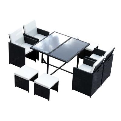 Outsunny Conjunto de Muebles Ratán de Jardín con 9 Piezas - Negro y Blanco - Poliratán Acero Poliéster y Vídrio