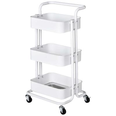HOMCOM Carrito Auxiliar de 3 Niveles con Ruedas y 3 Baldas para Cocina Oficina 44x38x88cm