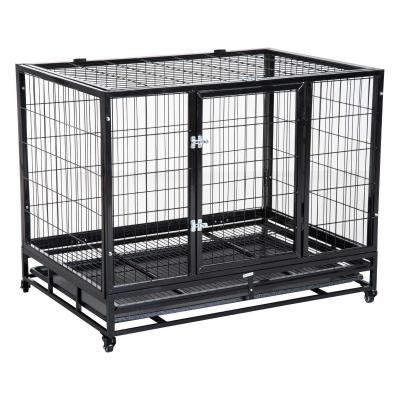 PawHut Jaula de Metal para Mascotas tipo Perro Grande con Ruedas y Bandeja Extraíble - 92x62x75cm