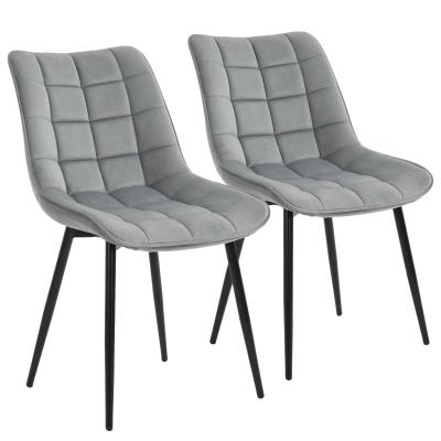 HOMCOM Conjunto de 2 Sillas de Comedor Tapizadas en Terciopelo Acolchadas con Patas de Metal de Estilo Nórdico y Vintage 46x58,5x85,5 cm Gris
