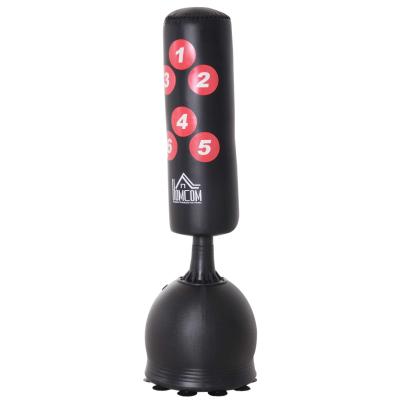 HOMCOM Saco de Boxeo de Pie 165 cm con Base Rellenable de Agua 22,5 kg o Arena 27,5 kg y Ventosas de Goma para Adultos y Niños 50x50x165 cm Negro