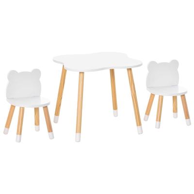 HOMCOM Conjunto Infantil de Mesa y 2 Sillas de Madera Muebles Infantiles para Sala de Juegos Dormitorio de Niños Mesa 56x56x50 cm y Sillas 28x25x46 cm Color Blanco