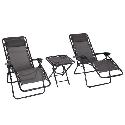 Outsunny® Juego de 2 Tumbonas y 1 Mesa Plegables Silla Gravedad Cero Tumbonas de Exteriores para Jardín Patio