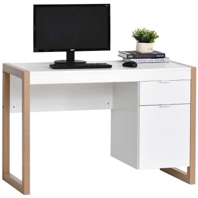 HOMCOM Mesa de Escritorio Mesa de Ordenador Espacioso con Cajón Armario Patas de Forma Rectangular Decoración Adicional 112,5x50x75,5 cm Blanco