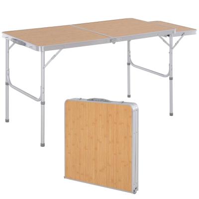 Outsunny Mesa Plegable de Camping con Ala Abatible Mesa de Picnic de Estructura Ligera de Aluminio Carga 30kg Altura Ajustable 120x60x40/70 cm