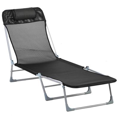 Outsunny Tumbona Plegable y Reclinable de Jardín con Reposacabezas y Respaldo Ajustable en 5 Niveles Tela de Textilene Transpirable 182x56x24,5 cm Negro