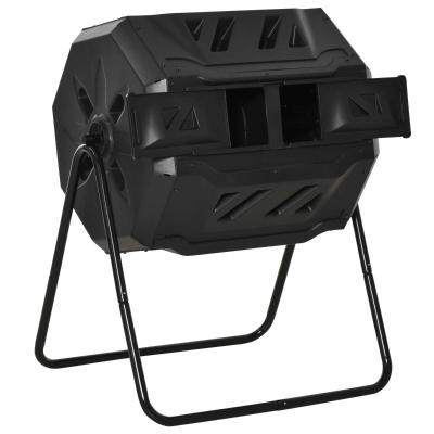 Outsunny Compostador de Tambor Giratorio con Capacidad 160 Litros de Doble Cámara y Ventilación Marco de Acero para Residuos Orgánicos de Jardín 71x64x92 cm Negro