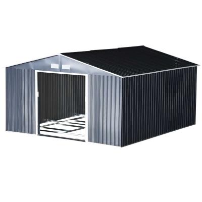 Outsunny Caseta de Jardín Cobertizo de Almacenamiento para Herramientas Jardinería con Doble Puerta Corrediza Acero Lacado 340x386x200 cm Gris