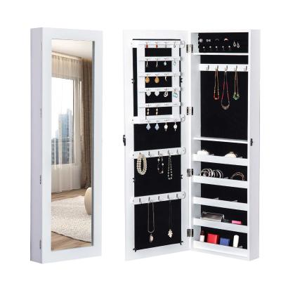 HOMCOM Espejo Joyero de Pared Armario para Joyas Guardajoyas 37x9.5x112cm MDF Blanco