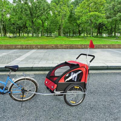 HOMCOM 2 en 1 Remolque de Bicicleta para Niños de 2 Plazas con Amortiguadores Convertible en Carro para Correr con Barra y Kit de Footing 129x85x105cm