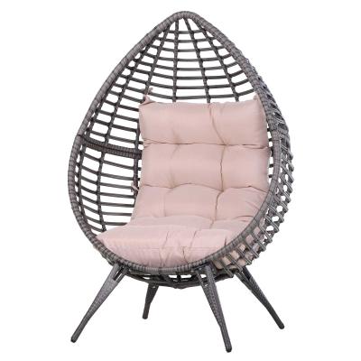 Outsunny Sillón de Exterior de Ratán con Cojín Estilo Moderno Forma de Huevo Acolchado Respaldo 101x89x156 cm Carga 160 kg Gris Beige