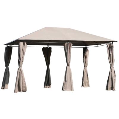 Outsunny Cenador con Techo al Aire Libre Gazebo Pabellón Exterior 4x3x2.64m con Pared Lateral Cenador Impermeable Carpa de Jardín Marco de Acero para Fiesta Eventos Color Caqui