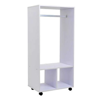 HOMCOM Armario Abierto Guardarropa Armario Ropero Madera Móvil con Riel Estantes 60x40x128cm Blanco