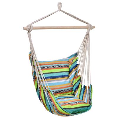 Outsunny Silla Hamaca Colgante de Algodón Silla Colgante con 2 Cojines 100x100 cm Carga 150 kg para Interior y Exterior Multicolor