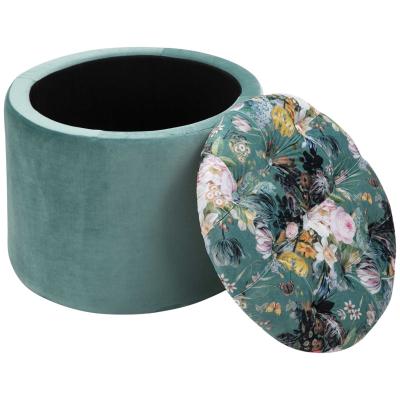 HOMCOM Taburete de Almacenaje Baúl Puf o Reposapiés Redondo con Tapa Extraíble Acolchado y Tapizado para Sala de Estar Dormitorio Φ50x38 cm Turquesa
