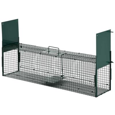 PawHut Trampa con 2 Puertas para Animales Vivos Jaula de Captura Metálica con Asa para Conejos Visones Zorros Pequeños 100x25x28 cm Verde Oscuro