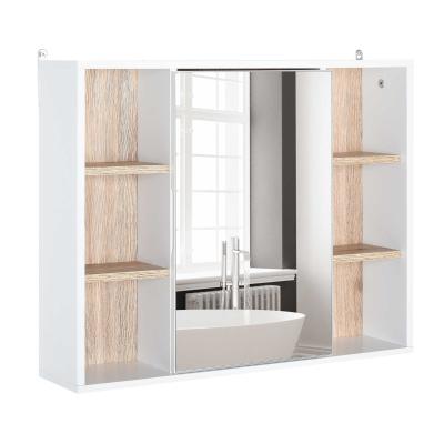 HOMCOM Armario Espejo con Espacio Interno con Estantes Ajustables Armario de Baño Montado en la Pared 60x14,5x49,4 cm Blanco y Roble
