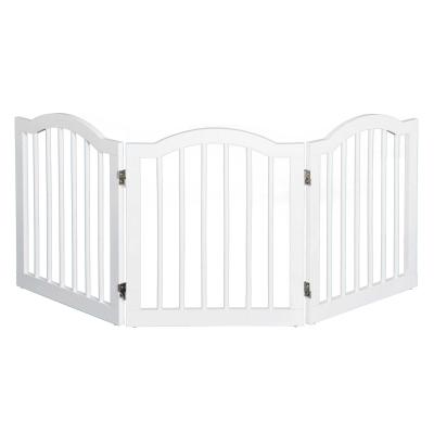 PawHut Barrera de Seguridad Modulable para Mascotas de 3 Paneles Pantalla Barrera de Protección con Sistema Flex de Madera Maciza 154,5x1,8x61 cm Blanco