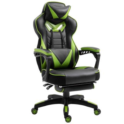 Vinsetto Silla Racing Silla Ergonómica de Escritorio para Oficina Regulable en Altura Reclinable Respaldo con Reposapiés Reposacabezas Cojín Lumbar Ruedas 65x70x118,5-128,5 cm Verde
