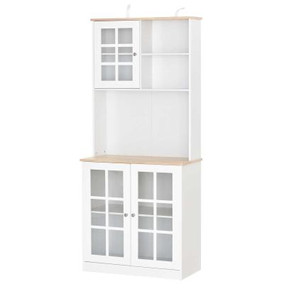 HOMCOM Armario de Cocina con Estantes y Puertas de Vidrio Perfecto para Pequeños Electrodomésticos y Menaje 80x37x183cm Blanco