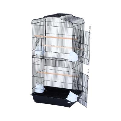 PawHut Jaula para Pájaros Pajarera con 2 Puertas 4 Comederos y 3 Perchas Columpio Asa de Transporte para Loro Canario Periquito Marco Metálico 47,5x36x91 cm Negro