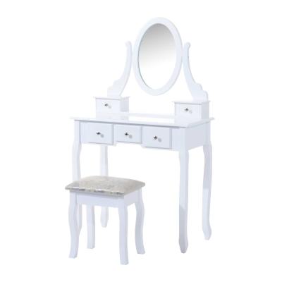 Homcom Tocador de Maquillaje con Taburete - Color Blanco - MDF y Madera Maciza - 80x40x140cm