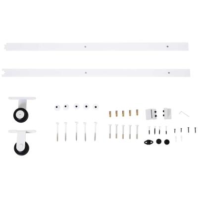 HOMCOM 6FT/183cm Herraje para Puerta Corredera Kit de Accesorios para Puerta Corrediza de Madera con Guía de Suelo Riel de Acero al Carbono Blanco