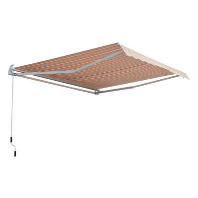 Outsunny Toldo Retráctil Con Manivela Toldo de 300x250cm con Brazo Articulado de Aluminio y Poliéster 280g/m² Rayas Naranja Beige y Blanco