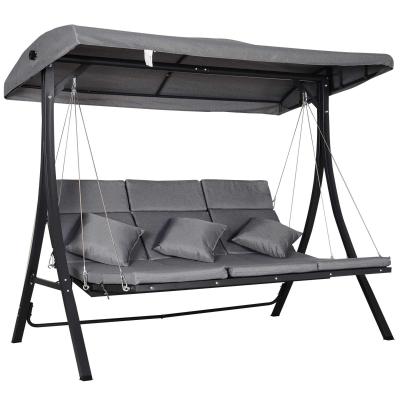 Outsunny Balancín con Toldo Ajustable de 3 Plazas Silla de Columpio con Dosel Cojines para Exterior Jardín Terraza Carga 270 kg 200x115x168 cm Gris