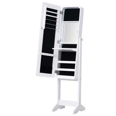 HomCom® Joyero de Pie con Espejo Armario para Joyas Luces LED Reclinable Guardajoyas Anillos Pendientes Collares