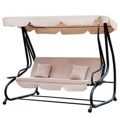 Outsunny® Columpio Balancín Jardín 3 Plazas Convertible en Cama Techo Parasol Regulable Bandeja para Bebida Terrza Carga máx. 340kg 200x120x164cm Marco Acero