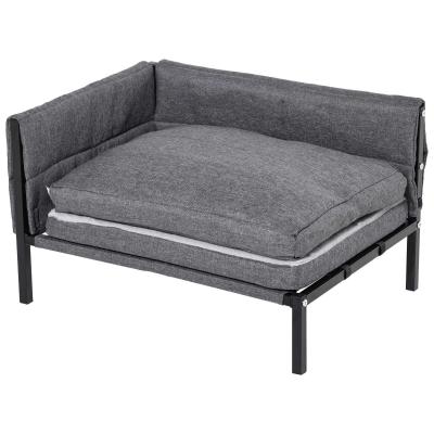 PawHut Sofá Cama para Mascotas 63,5x49x38,5cm Cama para Perros Elevada con Cojines Extraíbles Lavables para Perros Gatos Medianos y Pequeños Carga 15 kg Gris