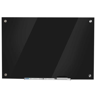 Vinsetto Pizarra Magnética de Cristal con Bandeja Pizarra de Pared sin Marco Incluye 4 Rotuladores y Borrador 90x60x0,45 cm Negro