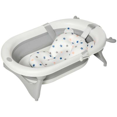 HOMCOM Bañera para Bebé Recién Nacido hasta 3 Años Plegable 30 Litros con Tapón Termosensible y Cojín Cómodo Almohadillas Antideslizantes 81,5x50,5x23,5 cm Gris y Blanco