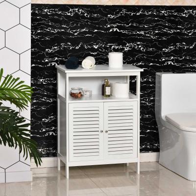 kleankin Mueble de Baño Armario Auxiliar para Baño con 2 Puertas de Persianas Estante Abierto Gran Espacio de Almacenamiento 60x30x81,6cm